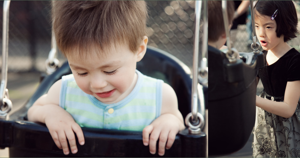 little girl and boy on swingset - family photography chicago